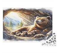 Famille d’Ours Bruns Puzzle 1000 pièces Ours des cavernes avec Petits Carton de Haute qualité pour Hommes et Femmes Anti-Stress 38x26cm/1000pcs