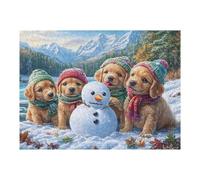 Famille de Bonhommes de Neige à Noël 500 Pieces Casse-tête Amateur d'art en Carton Haute Densité Difficile Niveau Expert Décoration Murale Salon Cadeau Fête des Mères 500 PCS