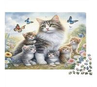 Famille de Chats avec Chatons Puzzles 1000 Pièces Papier recyclé pour Adultes Puzzle pour Adultes Jeu Difficile Stimulant Jeu éducatif pour décompression Excellente idée Cadeau 52x38cm/1000pcs