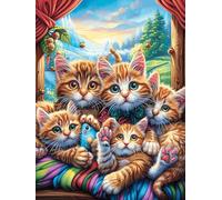 Famille de chats dans la pièce douillette 500 Pieces Casse-tête Amateur D'Art En Carton Haute Qualité Animal de conte de fées d'accompagnement Difficile Niveau Expert Décoration Murale Cadeau Fête Des