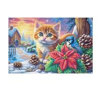 Famille de Chats dans la Prairie parfumée 1000 Pieces Casse-tête Amateur d'art en Carton Haute Densité Difficile Niveau Expert Décoration Murale Cadeau Fête des Pères Premium 1000 PCS