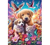 Famille de chiens dans un jardin fleuri en pleine floraison 300 Pieces Casse-tête Créatif En Carton Rigide Sans Déformation faune et flore Difficulté Moyenne Activité Manuelle Cadeau Saint Valentin Cr
