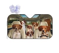 Famille De Chiens Épagneuls Bretons Conduisant Une Voiture Couverture Pare-Brise Voiture Protecteur De Pare-Brise Pliable Pare Soleil Voiture Universelle pour Vus Véhicules Auto 76x140cm