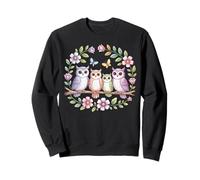 Famille de Chouettes Mignonnes avec Fleurs et Papillons Sweatshirt