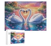 Famille de Cygne avec des cœurs Roses en Fleurs Puzzle 300 Pièces pour Seniors Jeu Mental Équilibre Cognitif Cadeau pour Loisirs 300 PCS