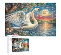 Famille de cygnes avec des cœurs Roses au crépuscule Puzzle 1000 Pièces pour Couples Jeu Coopératif Communication Et Logique Cadeau pour Couple 1000 PCS