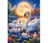 Famille de cygnes sous la Pleine Lune 1000 Pièces Puzzle Expert Confirmé en Carton sans Déformation Faune et Flore Très Difficile Décoration Murale Collection Cadeau Fête des Pères Premium 1000 PCS
