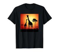 Famille de Girafe Africaine Coucher de Soleil Nature Safari Faune T-Shirt Graphique avec Valeur, Homme, Noir, M