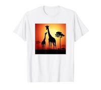 Famille de Girafe Africaine Coucher de Soleil Nature Safari Faune T-Shirt Graphique avec Valeur, Homme, Blanc, S