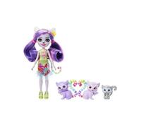 Enchantimals Sunshine Beach Famille Lorinda Lémur Coffret avec petite poupée Lorinda Lémur, ami Ringer et 2 figurines d’animaux de la même fratrie formant un cœur, HRX86