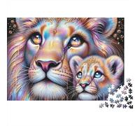 Famille de Lions couleurée 1000 pièces Puzzle de Puzzle pour Adultes Lion et Petit Plan rapproché 1000 Pc Puzzles de Puzzle pour Adultes - Activité pour Jours pluvieux, 38x26cm/1000pcs