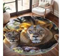 Famille de Lions D'Afrique Tapis Rond 180 cm Intérieur & Extérieur Doux Antidérapant Lavable en Machine, Animal Tapis Décoratif de Style Moderne pour Salon Chambre Salle à Manger