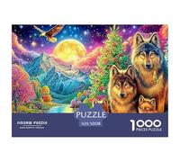 Famille de Loups dans Une Nature éclairée de Lune vibrante Puzzle De 1000 Pièces Loup Cool Défi De Jeu d'esprit pour Toutes Les Âges 52x38cm/1000pcs