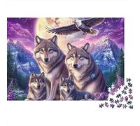 Famille de Loups Moonlight Puzzle 1000 Pièces -soirée Jeu Esprit Puzzle, Pièce Épaisses Antiglisse, Poster & Boîte Cadeau, 38x26cm/1000pcs