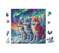 Famille de Loups Northern Lights 100 Pieces Casse-tête Amateur d'art en Carton Haute Densité Difficile Niveau Expert Décoration Murale Cadeau Fête des Pères Premium 28x28cm