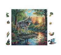 Famille de Loups Northern Lights 100 Pieces Casse-tête Créatif en Carton Rigide sans Déformation Difficulté Moyenne Activité Manuelle Cadeau Saint Valentin Créatif 28x28cm
