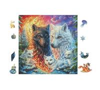 Famille de Loups Northern Lights 100 Pieces Casse-tête Famille en Carton Épais sans Déformation Difficulté Moyenne Jeu De Société Cadeau Noël Haute Qualité Premium 28x28cm