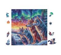 Famille de Loups Northern Lights 100 Pièces Puzzle pour Ado en Carton Épais Haute Densité Facile Débutant Jeu De Société Idée Cadeau Anniversaire Petit Prix Premium 28x28cm
