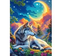 Famille de Loups sous Le Croissant de Lune 300 Pieces Casse-tête Collectionneur en Carton Haute Densité Faune et Flore Haute Difficulté Décoration Murale Cadeau Anniversaire Qualité Premium 300 PCS
