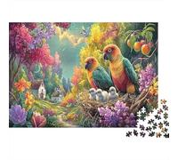 Famille de perroquets dans Le nid du Jardin Puzzles 1000 Pieces Picture Puzzle Faune Sauvage for Adults Décoration Murale Tableau Décoratif 38x26cm/1000pcs