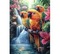 Famille de perroquets dans Un Jardin de Cascade Puzzles 500 Pièces pour Adultes Qualité Supérieure Décoration Intérieure Artistique Relaxant Famille Challenge Difficile 3D 500 PCS