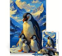Famille de Pingouins dans Un Paysage de Montagne enneigée Puzzle de 1000 pièces pour Adolescents Jeu de logique et d'adresse Décoration Murale Amusante et Facile à Partager (50x75cm)