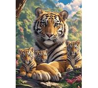 Famille de tigres dans une forêt magique 300 Pièces Puzzle Collectionneur En Carton Anti-Déchirure Animal sauvage et animal de compagnie Cute Haute Difficulté Motif Complexe Décoration Murale Collecti
