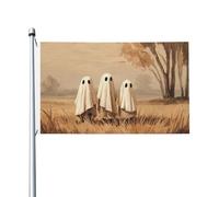 Famille de trois fantômes pour maison de cour, bannière de vœux avec œillets, décoration d'intérieur ou d'extérieur