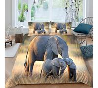 Famille d'éléphants Housse de Couette Microfibre 3 pièces Imprimé en 3D Ultra Douce Wildlife nature scene_ Parure de Lit avec 2 x Taies d'oreiller Respirante for Filles Ado Super king（260x220cm）
