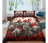 Famille d'éléphants Housse de Couette Microfibre résistante 3 pièces 3D Imprimée Léger Romantique Animal Art Parure de Lit avec Taie d'oreiller Entretien Facile for Adolescent Single（135x200cm）