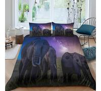 Famille d'éléphants Parure de Lit 3 Pièces 3D Imprimée Facile d'entretien Nuit wildlife scène Ensemble De Literie avec Taie d'oreiller Ultra Douce for Adulte Enfants Filles Super king（260x220cm）