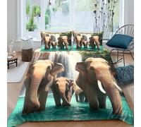 Famille d'éléphants Parure de Lit Microfibre résistante 3 pièces 3D Effet Confortable Wild nature scène Ensemble De Literie avec Fermeture Éclair Douce for Enfants Garçons Ado Single（135x200cm）