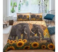Famille d'éléphants Parure de Lit Microfibre résistante 3 Pièces 3D Effet Léger Safari wildlife scène Ensemble De Literie avec Taie d'oreiller Facile d'entretien for Femmes Single（135x200cm）