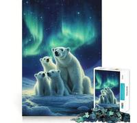 Famille d'ours Polaires sous Les aurores boréales Puzzle de 1000 pièces pour Adultes Jeu de mémoire et Anti-Stress Idée Cadeau de Noël (50x75cm)