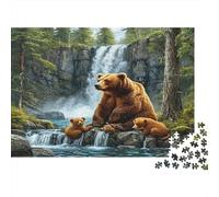 Famille d'ours près de la Cascade 1000 Pièces Puzzles pour Adultes, Un Jeu De Dexérité Très Difficile Puzzle D'intelligence Un Jeu Cadeau Original 70x50cm/1000pcs