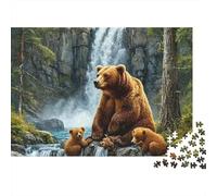 Famille d'ours près d'une Cascade - Puzzle de 1000 pièces - Ours et Ses Petits près d'une Cascade - Jeu éducatif pour Adultes - Belle décoration Anniversaire - 38 x 26 cm