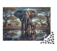 Famille éléphants Afrique Puzzle 1000 Pièces avec Découpe Précise, Jeu De Puzzle Classique Concentration Training Puzzle pour Un Tableau À Encadrer, Superbe Idée Cadeau 38x26cm/1000pcs