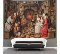 Famille médiévale assise autour du feu Murale À Suspendre, Tapisserie Esthétique,pour Chambre Dortoir Fête Décoration De La Maison Pour Le Salon 130cmx150cm
