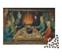 Famille médiévale Assise Autour d'une Table en Bois près d'un feu Chaud Cadeau Unique Décoration Intérieure Jeu ÉduChatif Challenge Toy Adultes & Enfants des 14 Ans 1000pcs (75x50cm)