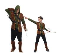 Famille Vintage vert Archer Costume Halloween forêt chasseur sweat à capuche Costume vacances fête Cosplay carnaval pâques pourim déguisement Adulte