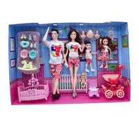 Family Doll Lot de 5 poupées Enceintes articulées Mobiles avec bébé dans Le Ventre, Papa et 2 Enfants pour l'éducation et Accessoires de Maison poupée, Jouets pour bébé