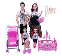 Family Doll Lot de 6 poupées Enceintes articulées Mobiles avec bébé dans Le Ventre, Papa et 4 Enfants pour l'éducation et Accessoires de Maison poupée, Figürchen