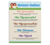 Family House Rules Poster Positive Behavior Sign for Kids Home Classroom Decor Inspirational Grateful Honest Kind Respectful Responsible(Unframed,16x24inch(40x60cm))