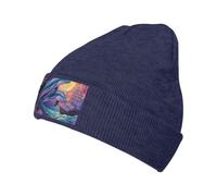 Family of Dolphins with A Ship Beanie Hat for Men Women Winter Warm Knit Cuffed Hats Acrylic Skull Cap Navy Blue
