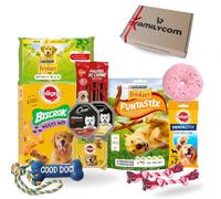FAMILYCOM. Boîte gourmande pour chiens de Noël - Panier cadeau Friskies avec snacks naturels, friandises premium et jouets - Aliments et friandises pour animaux de compagnie