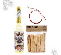FAMILYCOM Florida Eau du Pérou Original Bouteille de 270 ml, Palo Santo pour brûler et bracelet rouge 7 nœuds. Murray et LanMan. Jaune original du Pérou - Protection spirituelle et propreté