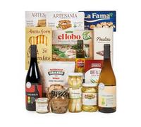 FAMILYCOM. Panier de Noël Vegan à offrir - Lot gourmet avec chocolats originaux en cadeau - Assortiment de nougat, beurres, poudres, charcuterie, vins, noix et raisins secs.
