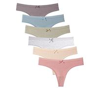 Familyhouse Lot de 6 strings en coton pour femme Tanga Sous-vêtements sexy sans couture Taille basse Culotte brésilienne, Rose/beige/gris/vert/bleu/violet, Medium