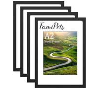FamiPrts Lot de 4 cadres photo A2 en bois, polyvalents, double orientation (paysage/portrait), crochets muraux inclus, support mural pour la maison, le bureau, la galerie