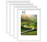 FamiPrts Lot de 4 cadres photo A2 en bois, polyvalents, double orientation (paysage/portrait), crochets muraux inclus, support mural pour la maison, le bureau, la galerie